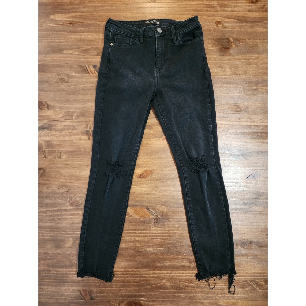 Just Black Denim Women 26 Distressed Skinny Jeans Ripped Knee Raw Hem Grunge